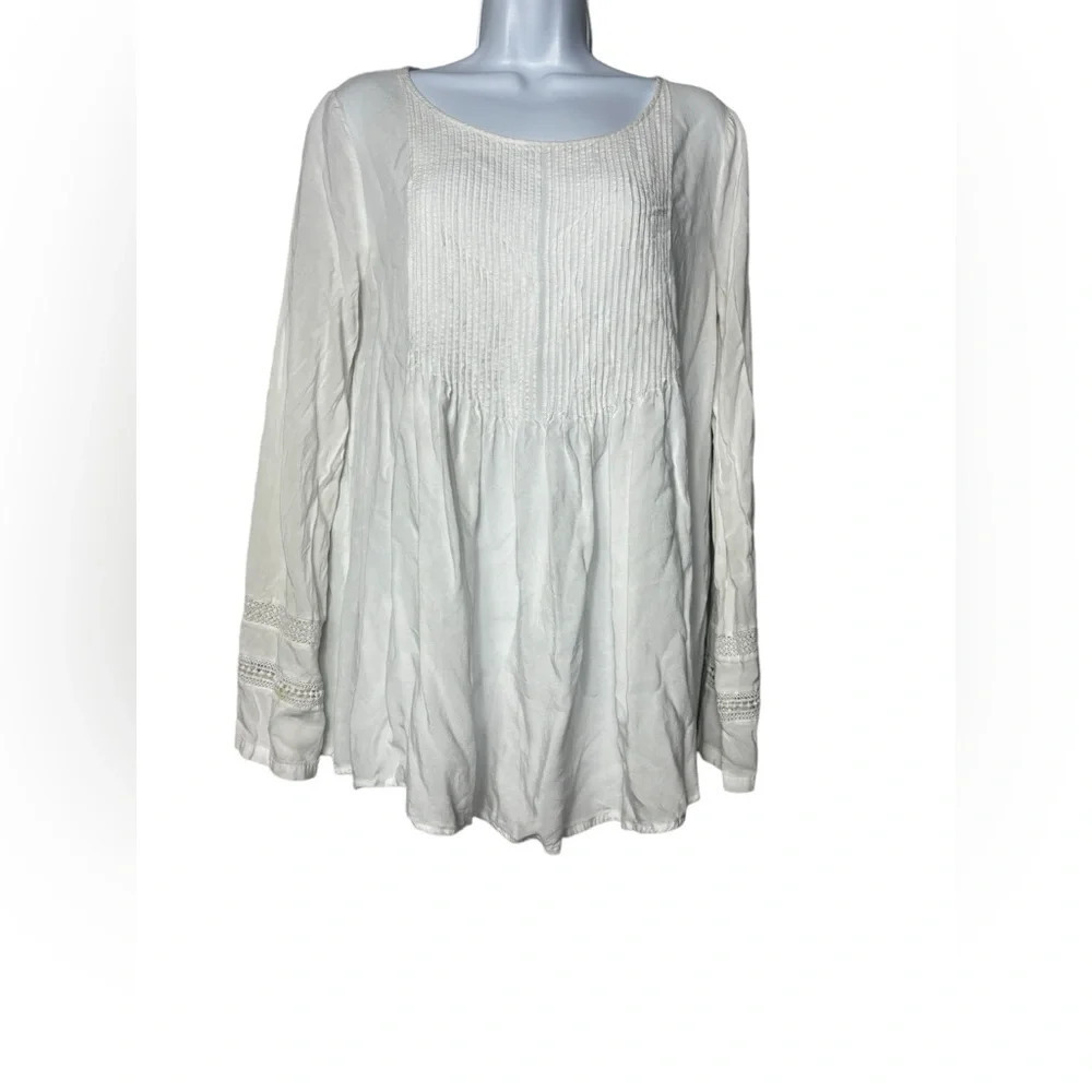 Sundance Catalog White Sheer Long Sleeve Boho Tunic Shirt Blouse Size Small